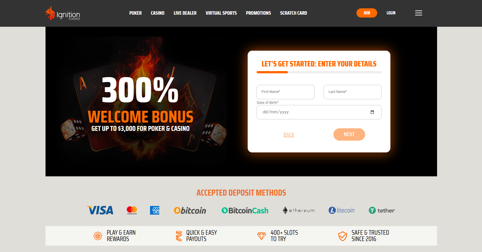 Ignition Casino Homepage